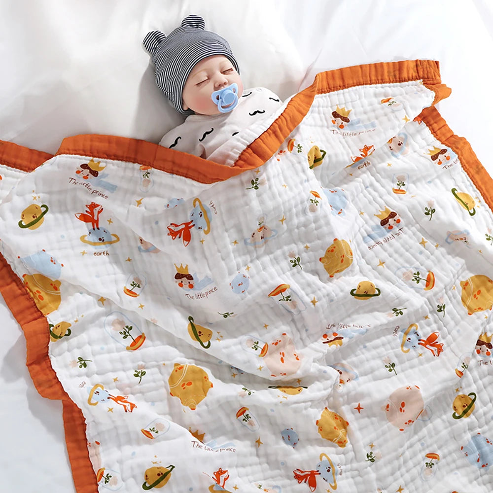 couverture bébé coton imprimé animaux lézard dino lapin blanc bleu gris orange