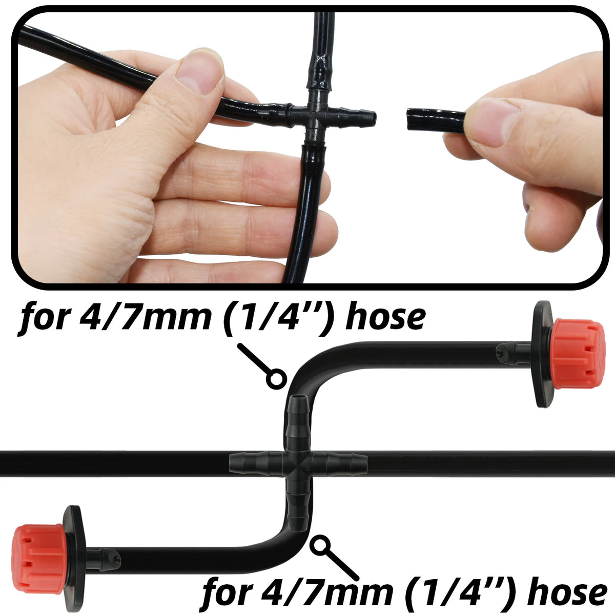 connecteurs irrigation tuyaux 4mm 6.2mm noir rondelles rouges pratique robuste jardinerie fleur