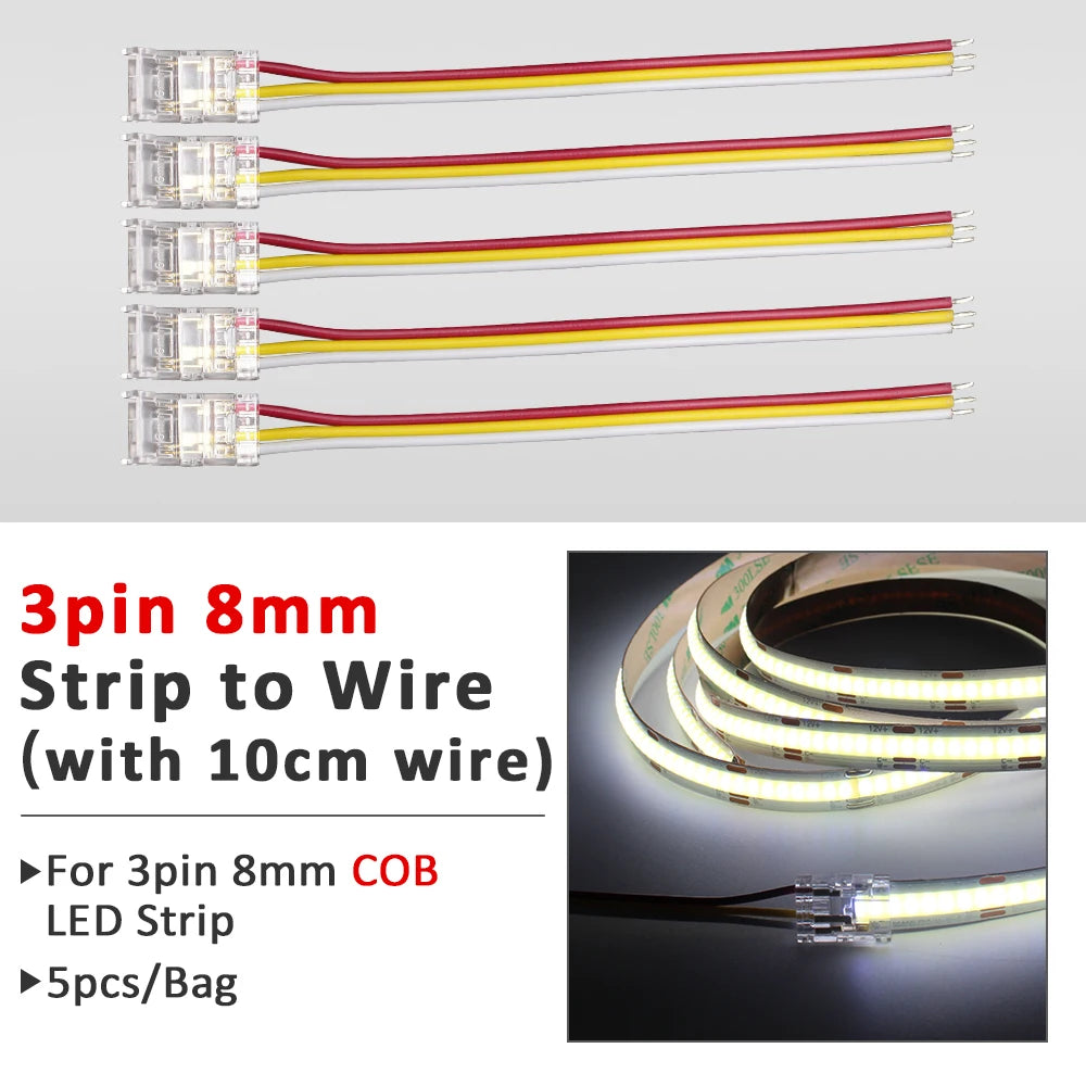 connecteurs ruban led cob smd transparent modernes adhésifs 5mm 8mm 10mm(rgb cct)