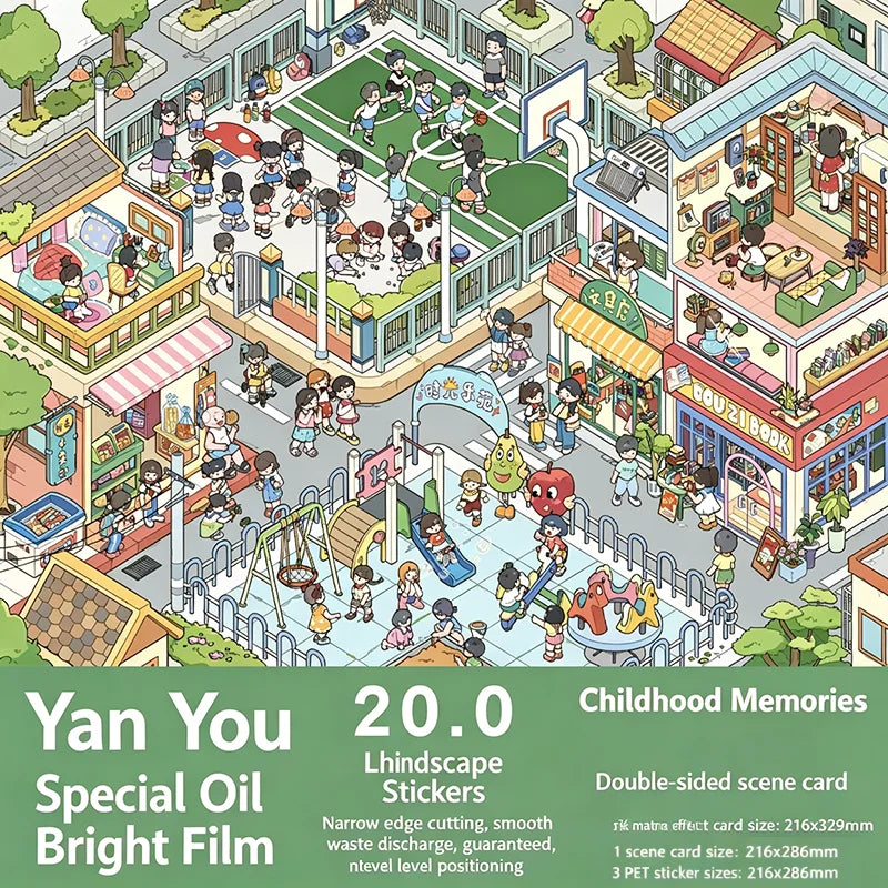 sticker paysage multicolore urbain scénique animal végétal adhésif main illustration réaliste diycarnet cadeau fête