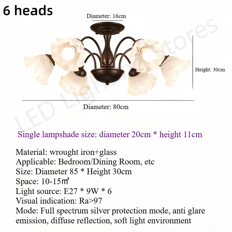 lampe suspension classique fleurs relief marron foncé blanc translucide têtes led 3000k