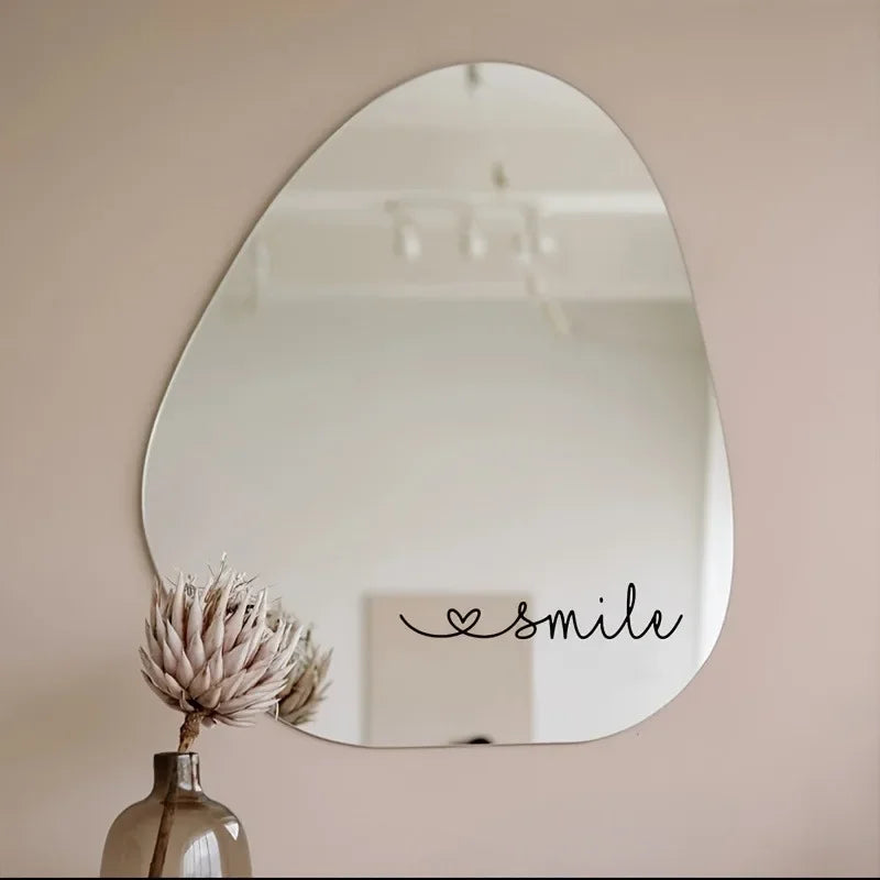 sticker mural smile cœur lettres calligraphiées adhésif noir minimaliste salle bain décoration esthétique
