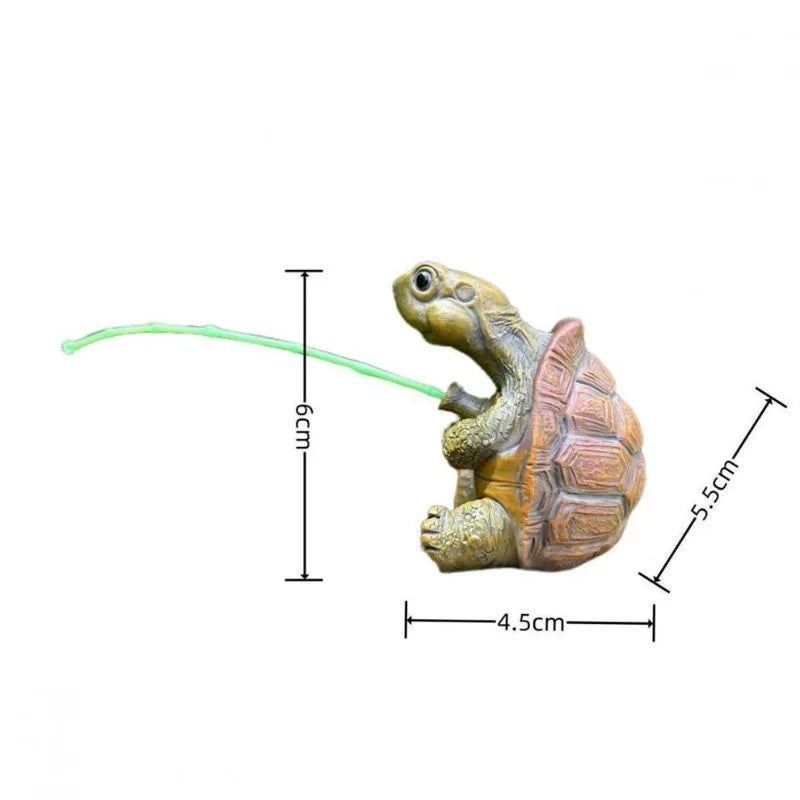 statue tortue pêche résine détaillée marron vert jaune décorative extérieure intérieure ornement jardin maison
