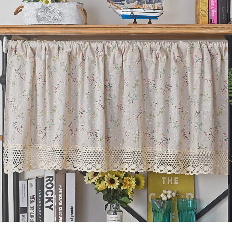 rideau floral fleurs branches polyester beige rose vert noir classique romantique opacité cuisine