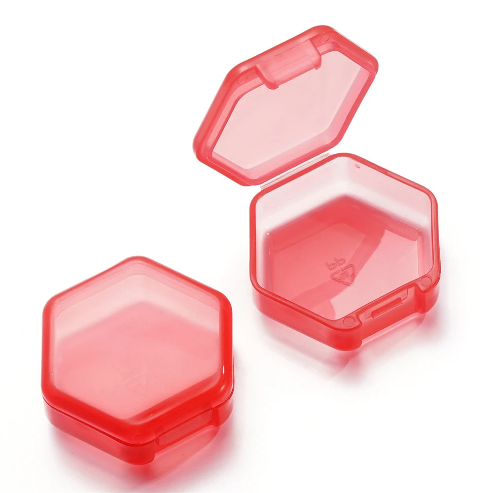 boîtes rangement hexagonnelles modernes transparentes clips colorées bleu noir vert orange violet rouge 42x46mm
