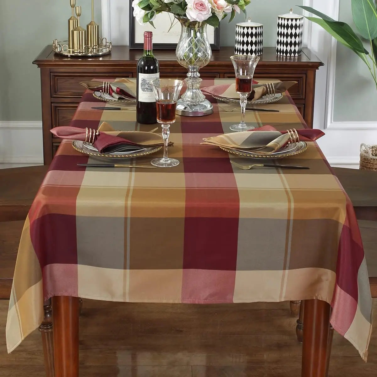 nappe table rectangulaire imperméable motif carreaux polyester cuisine maison jardin fête classique