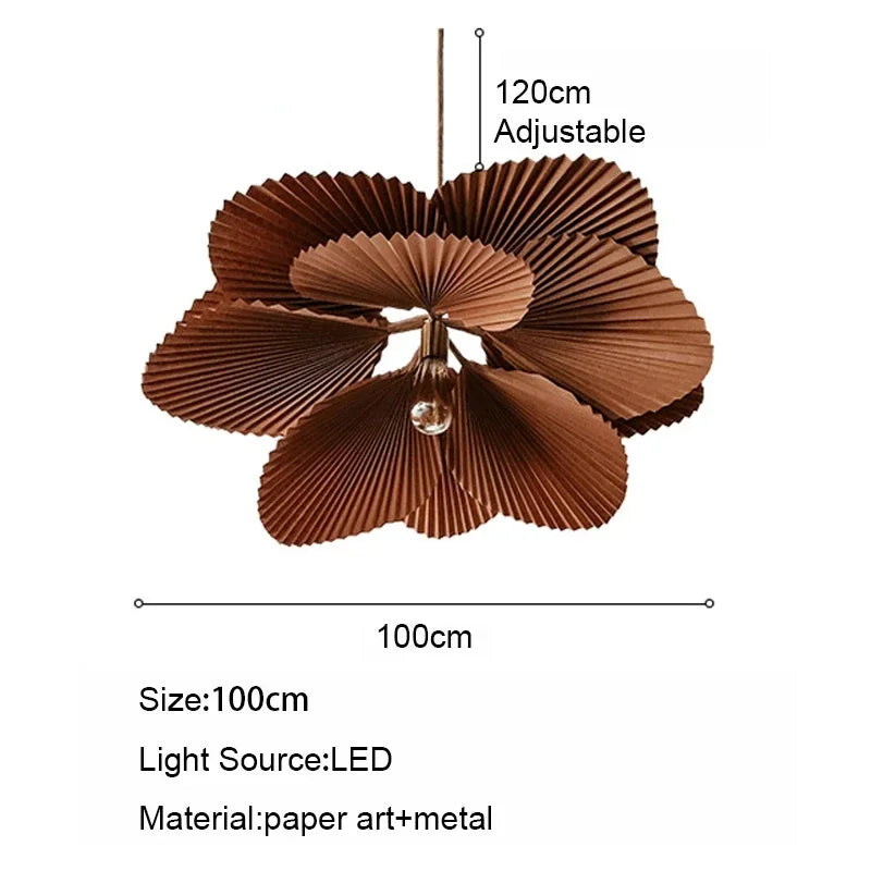 suspension lumineuse feuilles plissées marron moderne ampoules led pince suspension encastrée lumière chaude lumière