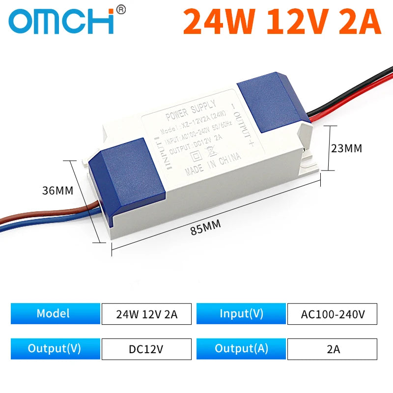 transformateur puissance blanc 5w 12w 24w ac100 240v dc5v 12v câbles couleur moderne compact