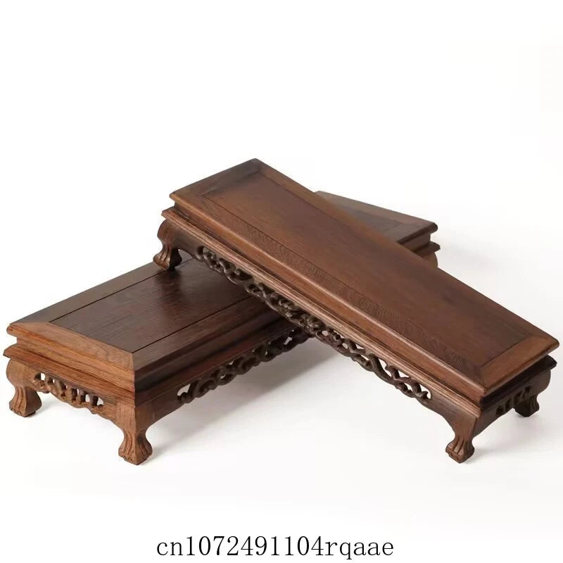 support bois sculpté table basse vase plantes traditionnel asiatique trépied