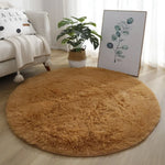 tapis rond doux fourré couleur unie moderne rose marron vert violet beige