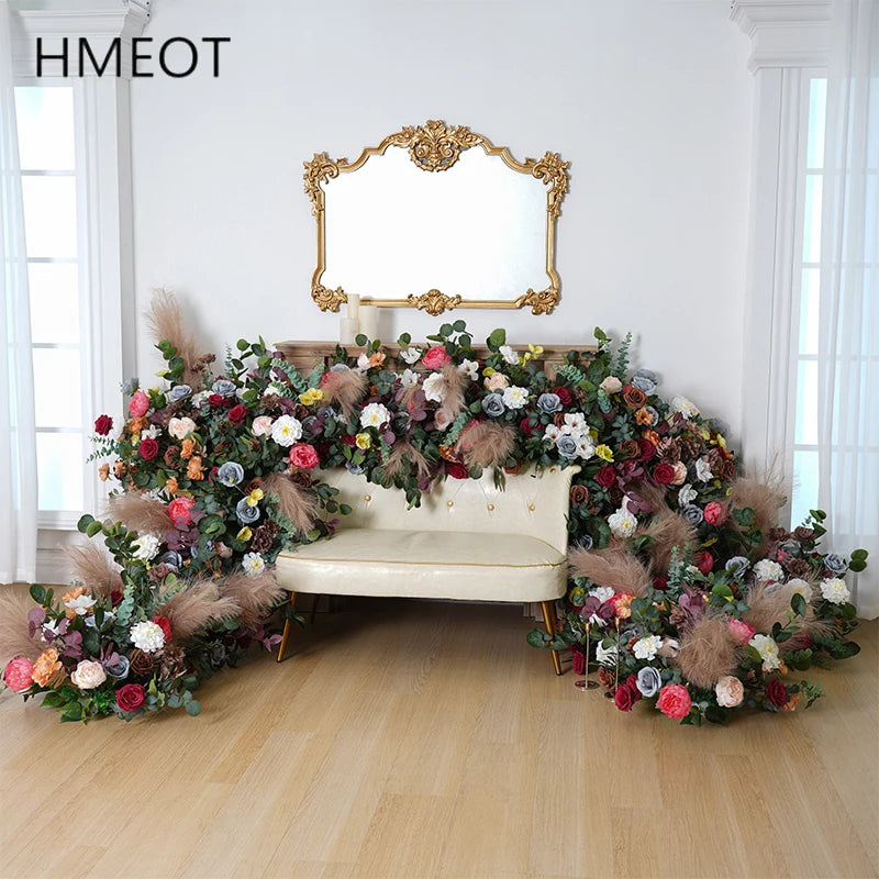 arche fleurs artificielles romantique bouquet feuilles vertes anniversaire mariage deco exterieur