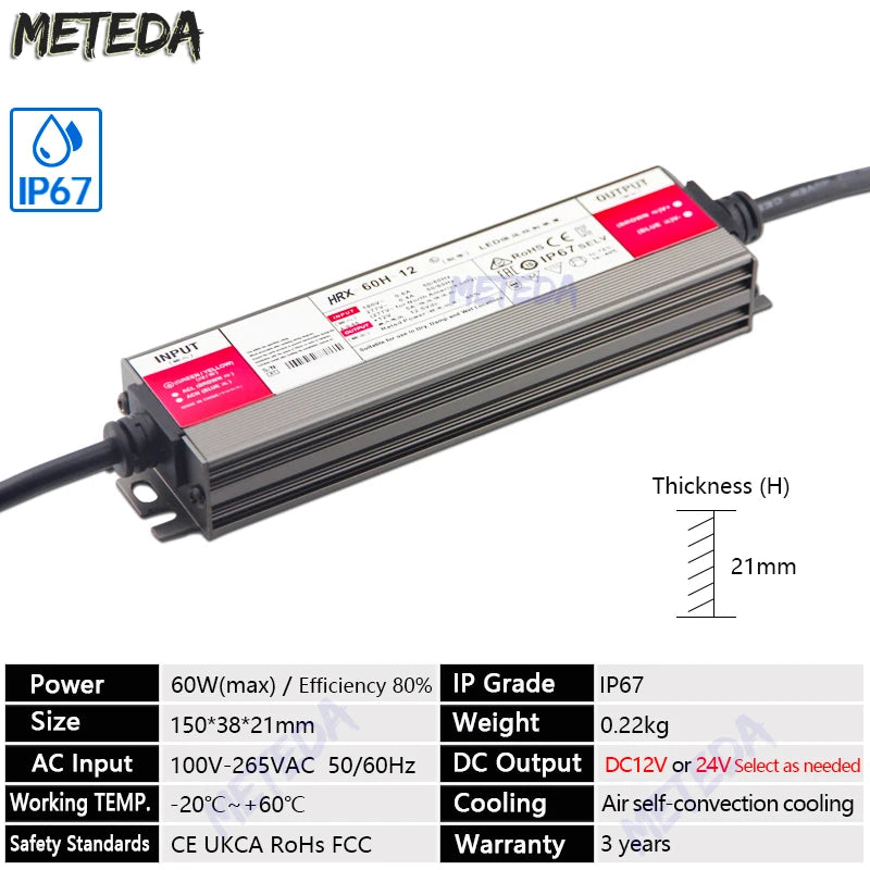 transformateur led waterproof ip67 12v 24v 36w 600w gris métallisé texturé industrielle