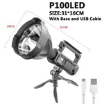 lampe torche led noire rechargeable projetant 500m robuste moderne trépied cable usb