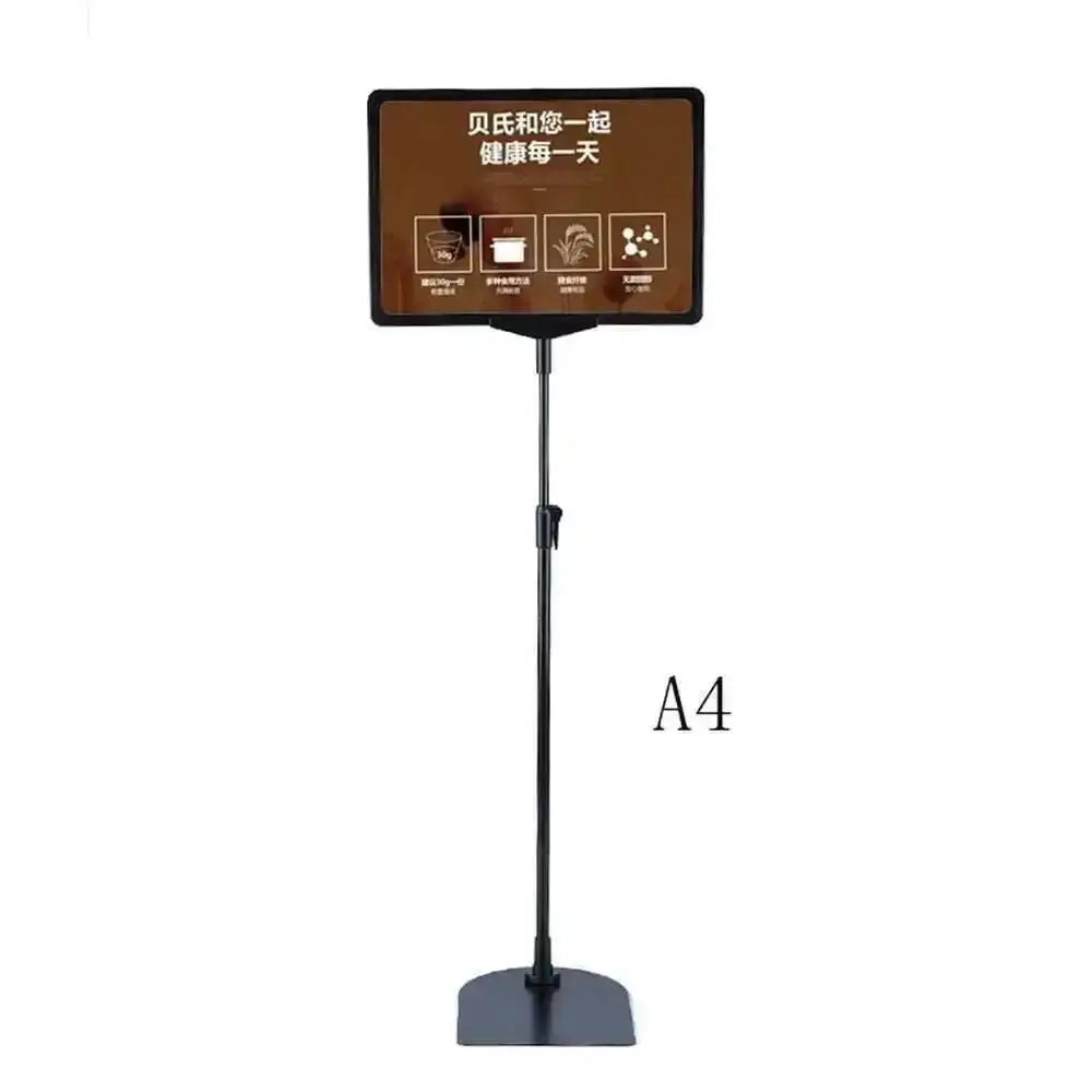 support publicitaire acier inoxydable hauteur ajustable noir a4 moderne vis fixations