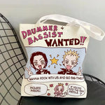 sac main blanc dessins humoristiques messages modernes réutilisable toile 16x40cm