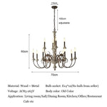 lustre vintage rustique bois blanc vieilli 12 ampoules e14 salon chambrehôtel
