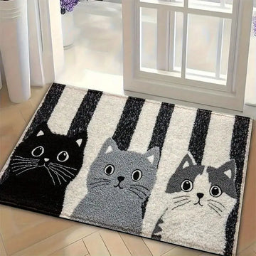 tapis moderne chatons rayé noir blanc antidérapant polyester résistant intérieur extérieur chambre entrée