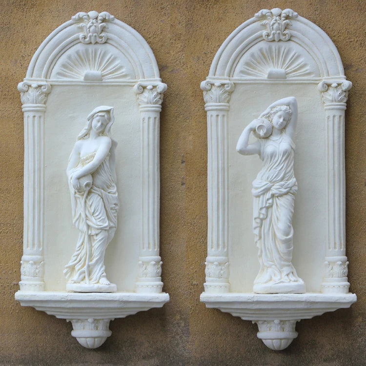décoration murale extérieure statue classique antique grise sculptée détaillée bar patio