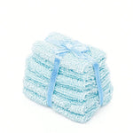 serviettes bain miniature rayées blanc bleu clair opaques ruban