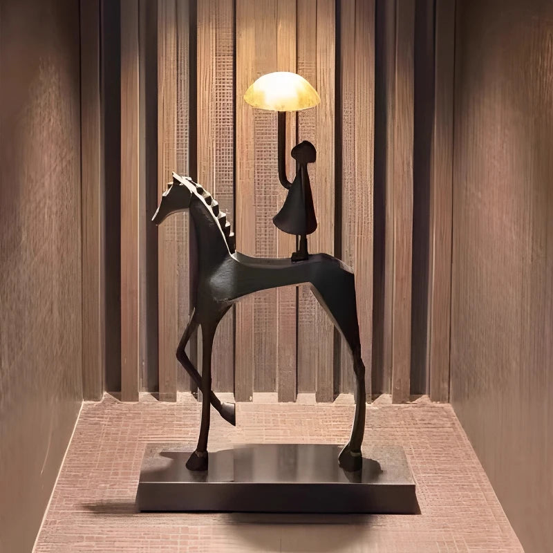 lampe table moderne abstrait cheval figurine humaine noir doré minimaliste
