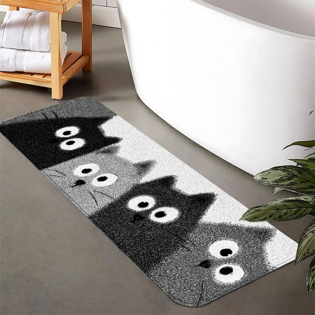 tapis gris blanc chatons yeux blancs fond moderne antidérapant polyester