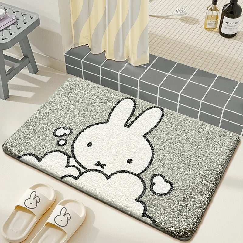 tapis bain doux miffy lapin gris clair blanc absorbant rapide antiderapante enfantin moderne