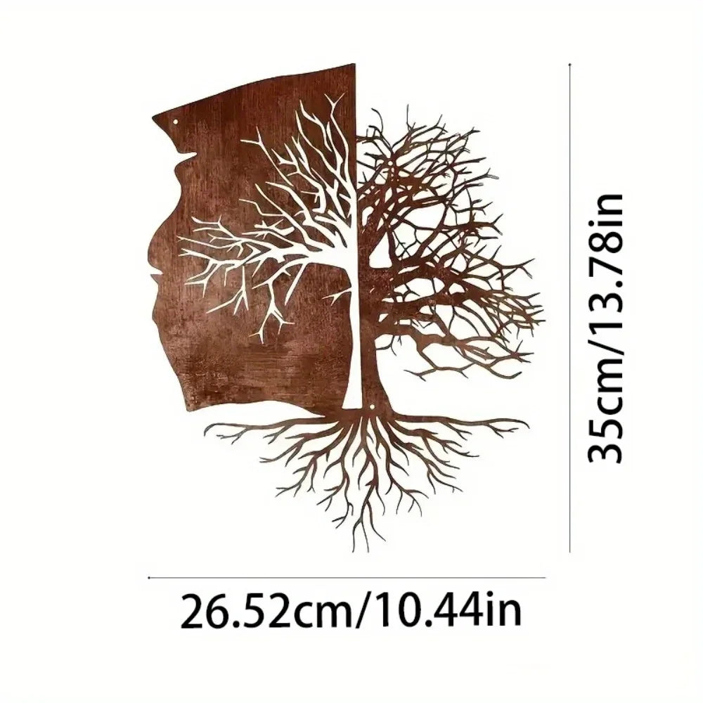 sculpture murale moderne arbre vie silhouette visage marron clair blanc abstraite