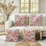 housse coussin imprimé fleurs papillon rose blanc doré adhésive décoration intérieure 40x40cm