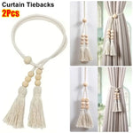 rubans rideau boho chic pompons bois beige clair inclusion accessoires fenêtre modernehôtel
