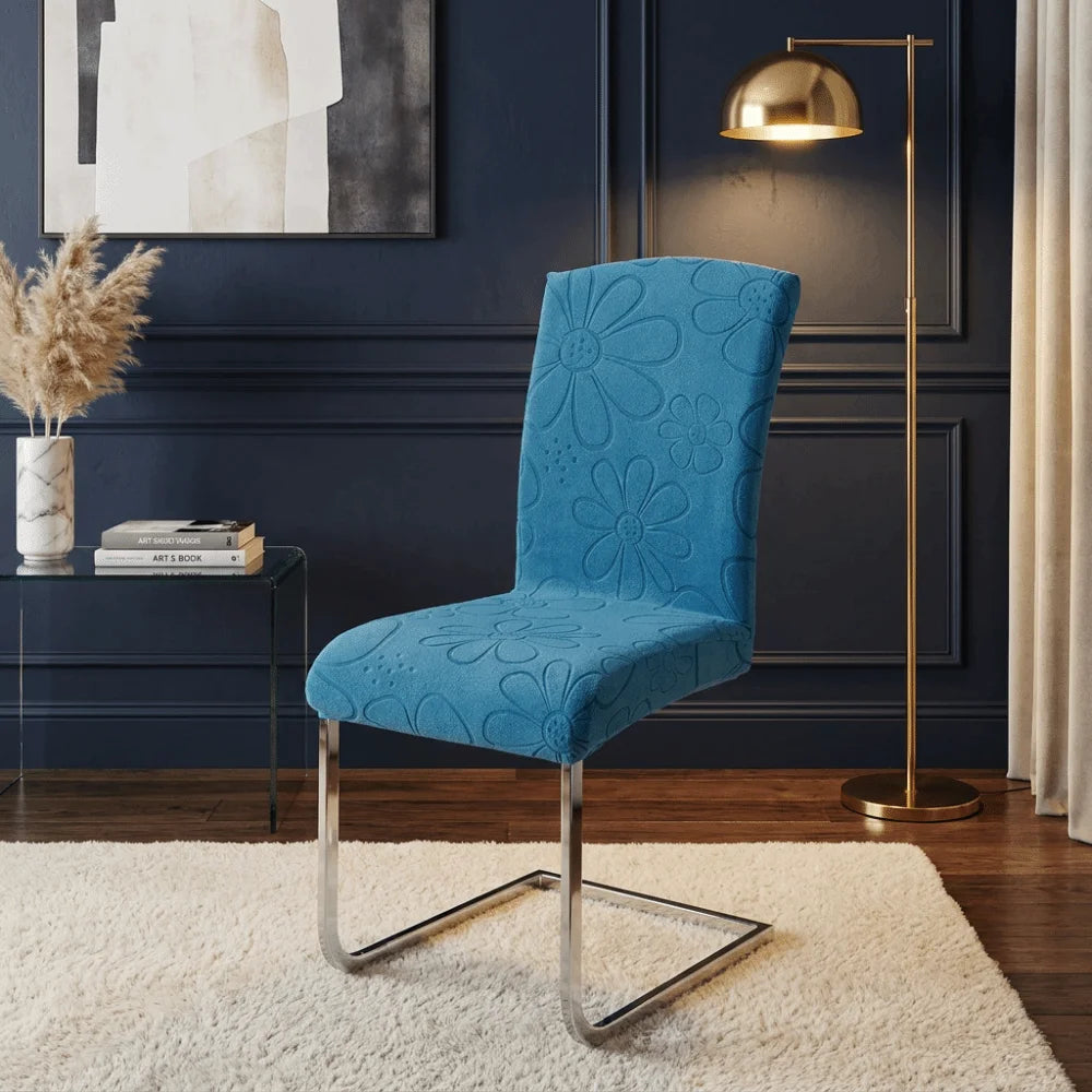housse chaise polyester moderne fleuri bleu vert rose orange gris antidérapante salon