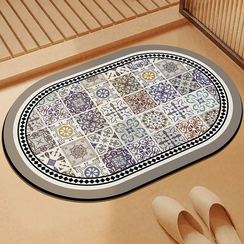 tapis sol multicolore patchwork moderne motifs géométriques floraux salle bain lavable machine absorbant