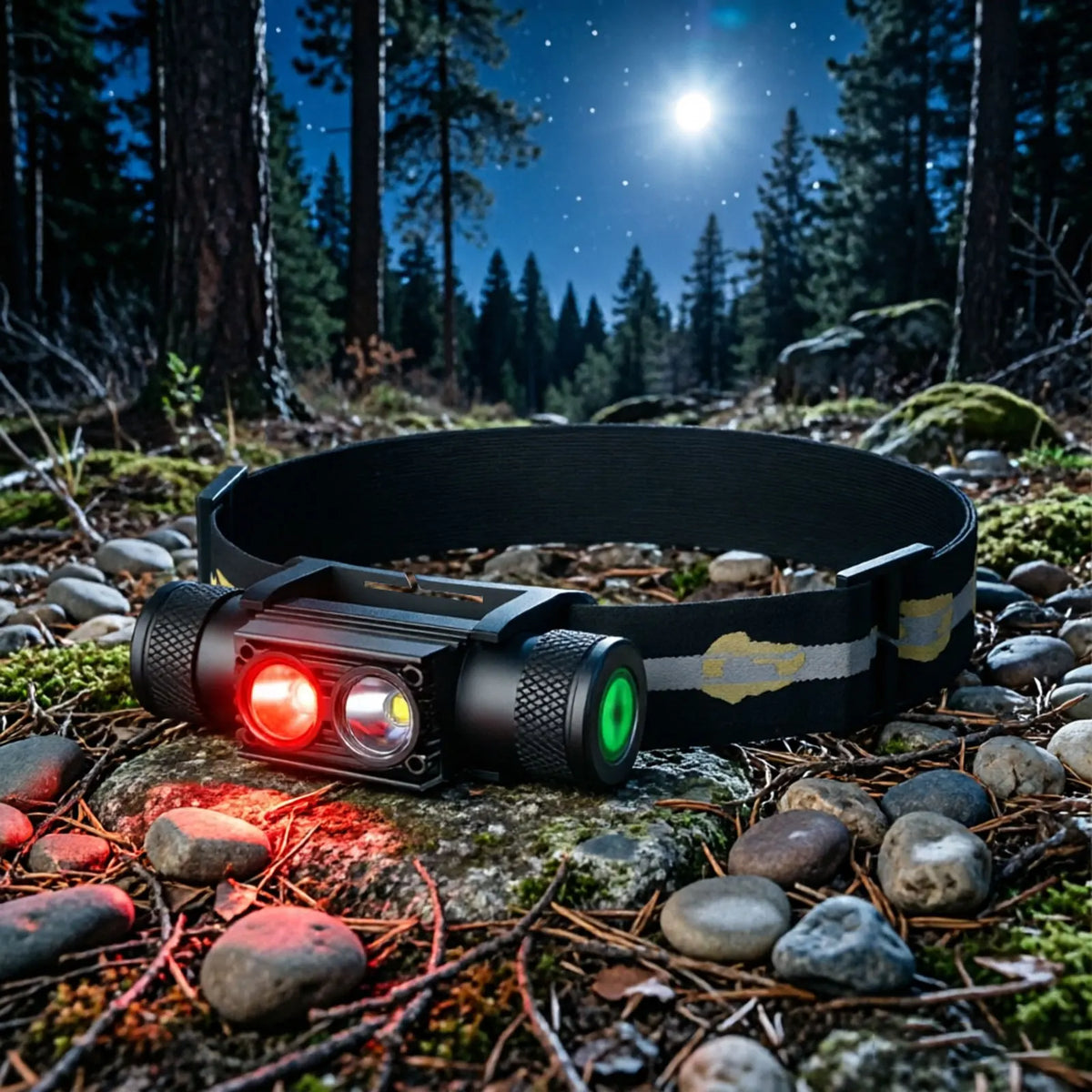 lampe frontale led rechargeable usb type 18650 batterie bandeau réfléchissant mode rouge blanc camping