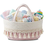 panier rangement tressé réutilisable compartiments couches jouets blanc rose beige