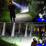 lampe frontale led noir bleu rayures diagonales modes ip64 waterproof adjustable