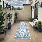 tapis floral blanc bleu classique vintage salon chambre couloir décoratifextérieur bohème