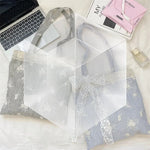 sac main gris clair rayures horizontales dentelle blanche moderne féminin polyestère poignéesversible capacité grande