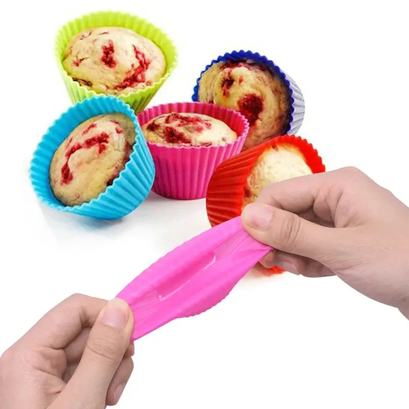 moules cupcakes silicone couleurs bleu rose jaune orange rayures horizontales modernes réutilisables