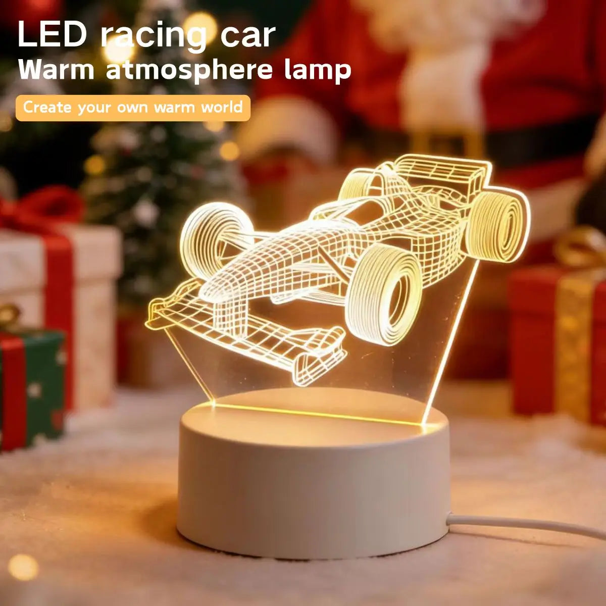 lampe led voiture course transparente moderne 3d câble usb base plateDecoration ambiance chambre enfants