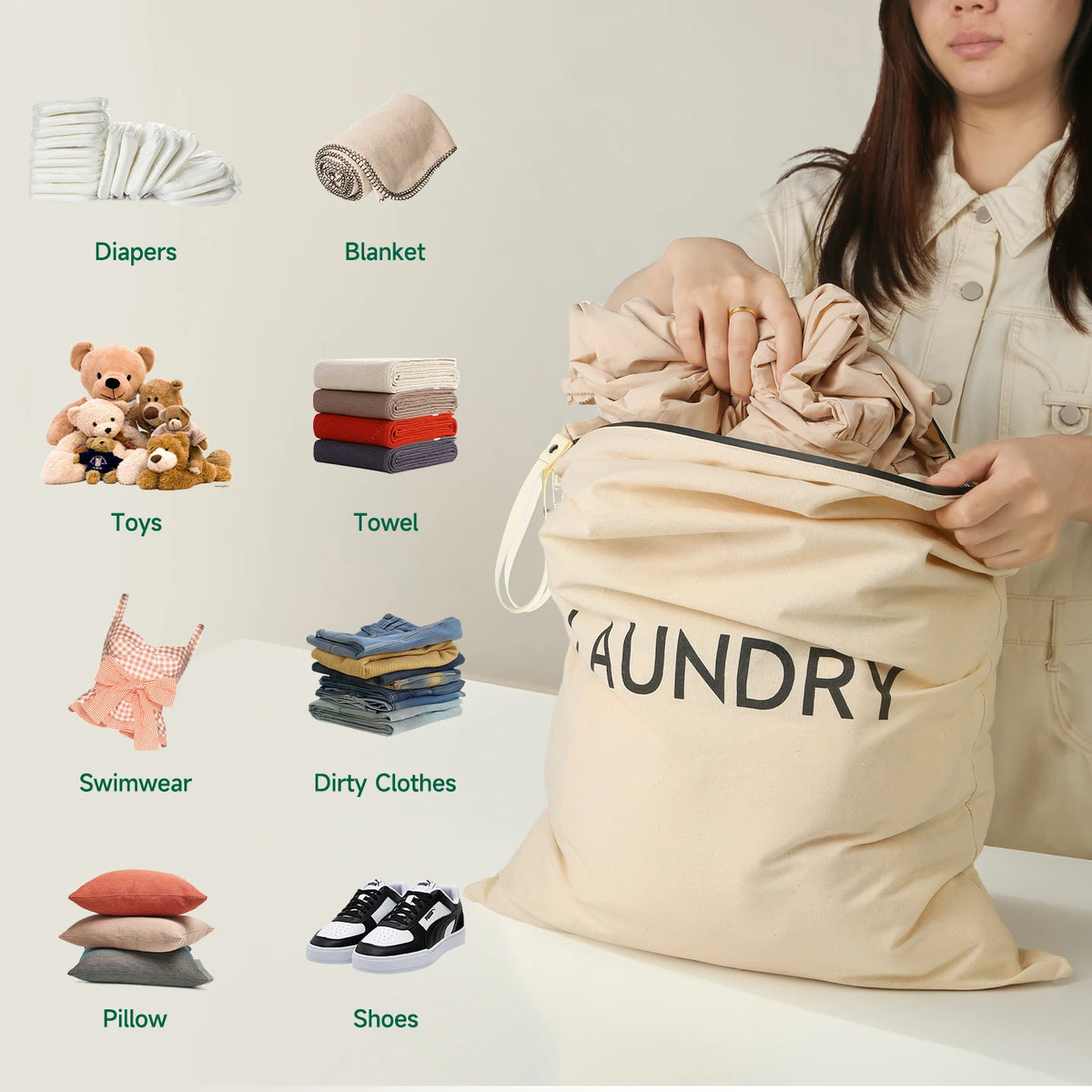 sacs linge réutilisables coton beige anti mites voyage université rangement linge simple utilitaire