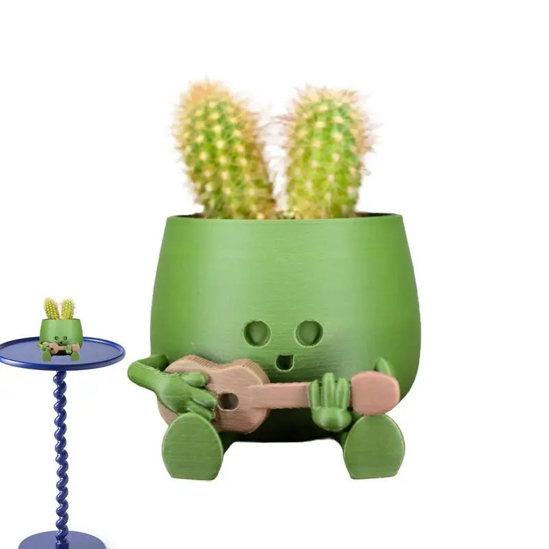 cache pot vert visage souriant créatif intérieur extérieur balcon étagère plante cactus personnalisé