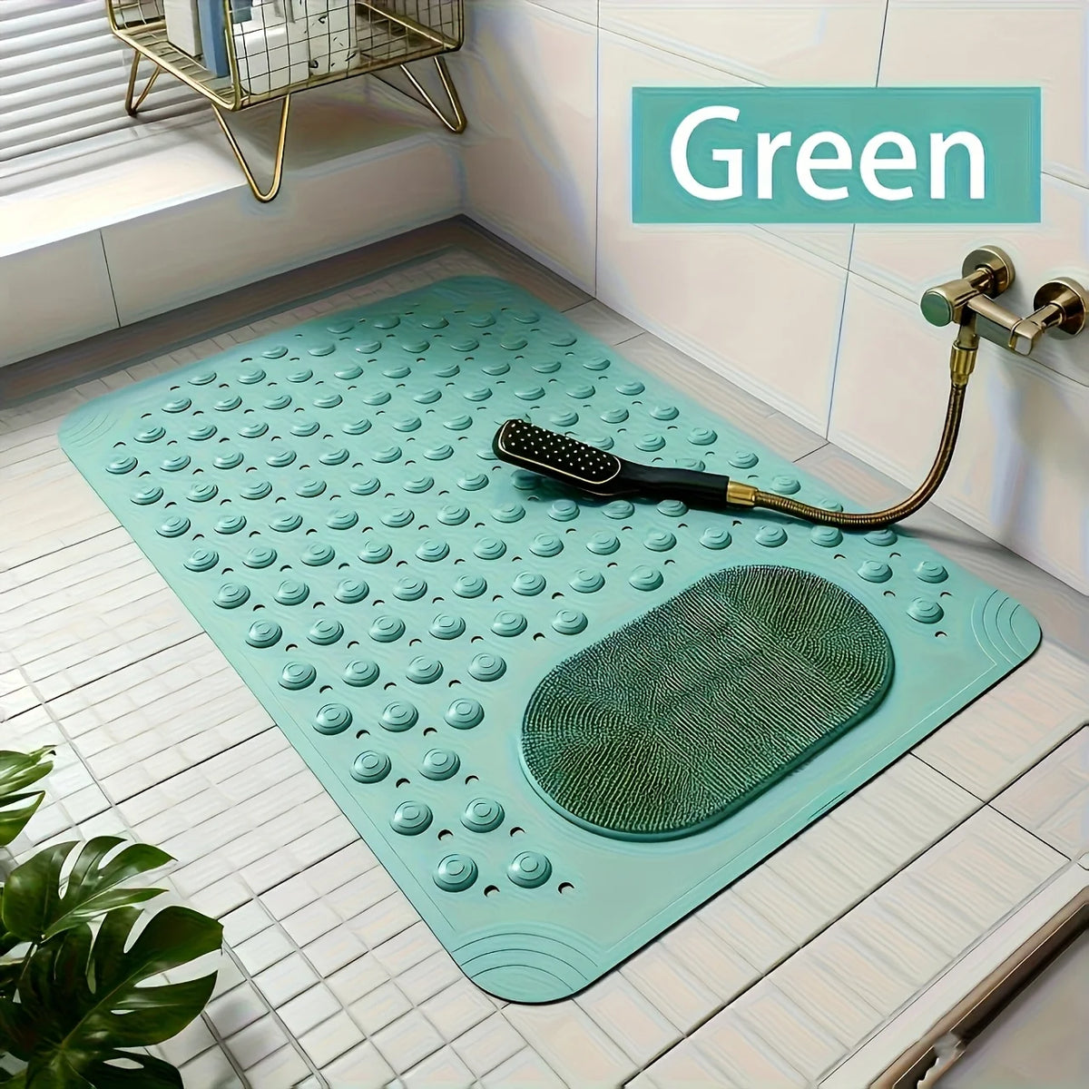 tapis bain antidérapant gris beige vert moderne bosses géométrique opaquet fonctionnel