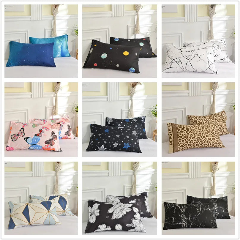 lot deux taies d'oreiller rectangulaires 48x74cm housse coussin décorative motif géométrique moderne