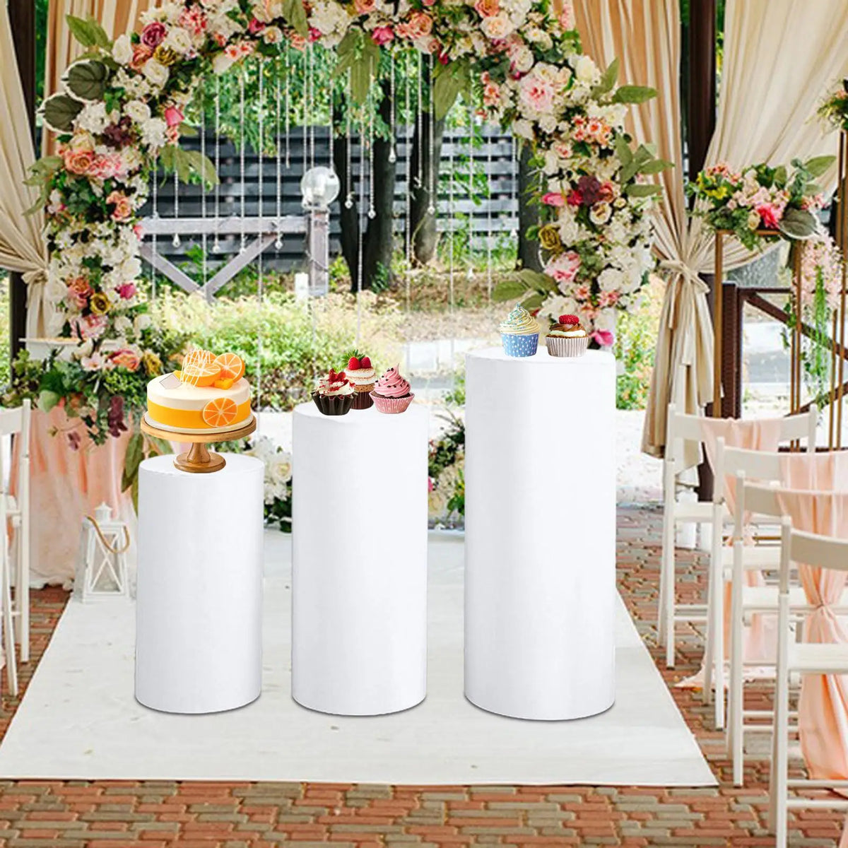 supports présentation desserts tissu couleurs modernes mariage fêtes uni minimalistes