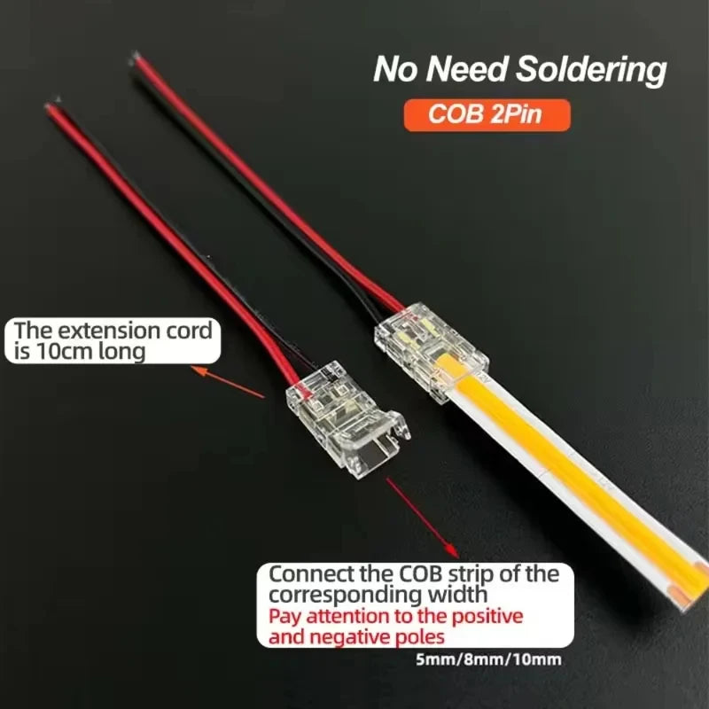 connecteurs led transparents clips 5mm 8mm 10mm bande lumineuse co2pin sans soudure 12v 20v