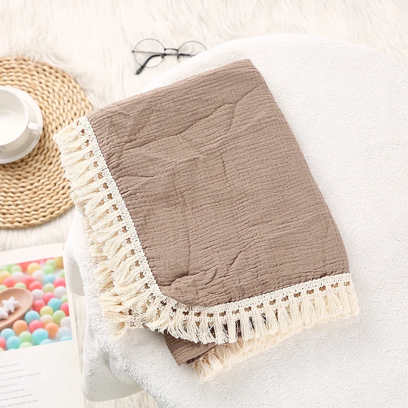 couverture bébé coton biologique 100% quatre saisons solide vert pastel beige rose pâle