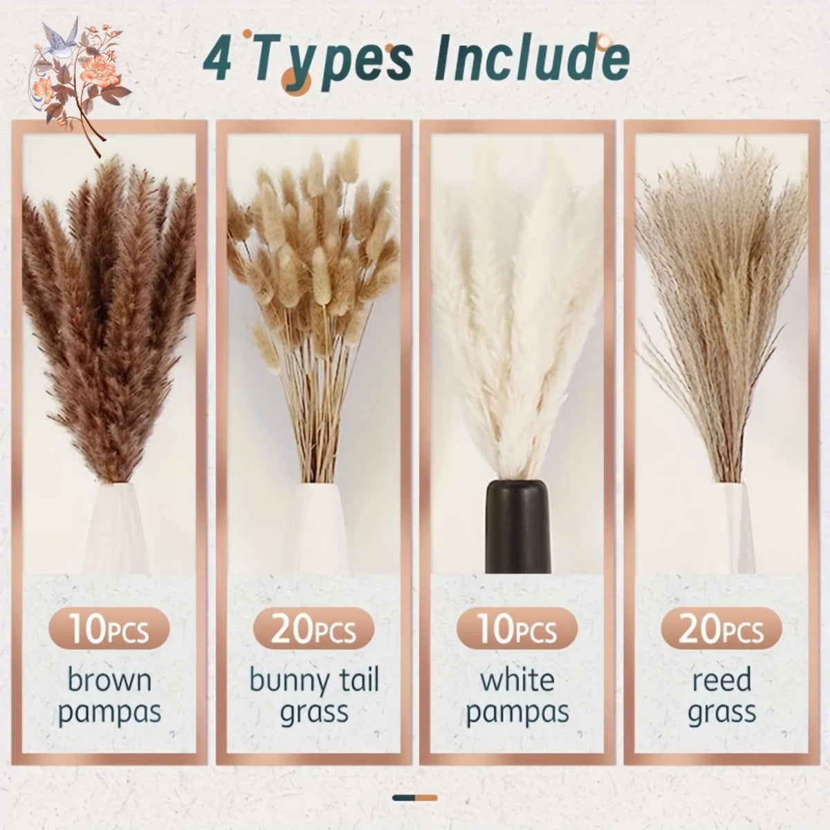 bouquet pampas séchés naturels beige marron blanc décoration boho intérieur événements festifs