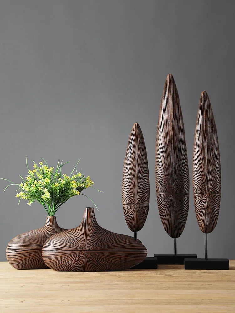 vase bois rayures modernes décoration sculpture décorative marron minimaliste