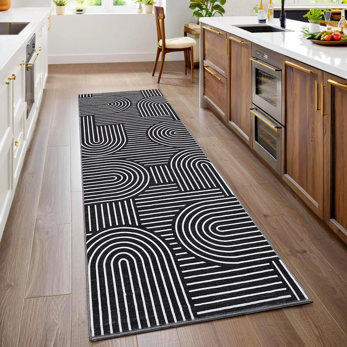 tapis moderne minimaliste polyester antidérapant noir blanc rose beige geometrique circular linear