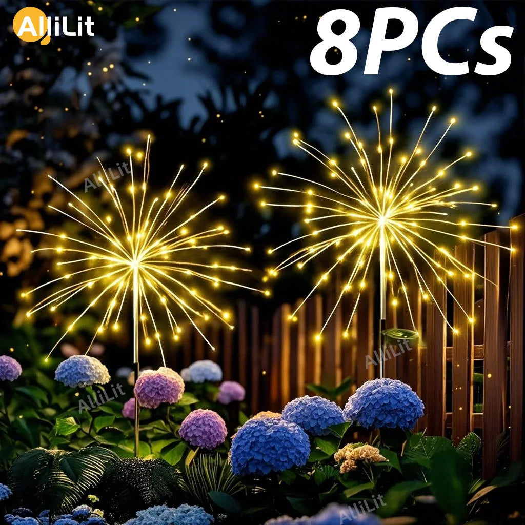 guirlande lumineuse solaire 200leds blanc doré moderne extérieure modes éclairage ip68 étanche piquet métallique