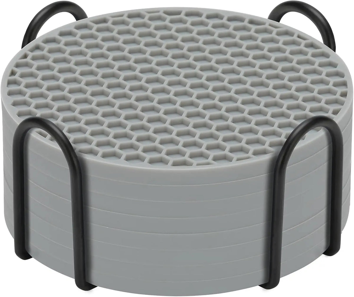 coasters silicone gris moderne antidérapants hexagonaux pack 12pcs tasses chaudes froides respectueux environnement